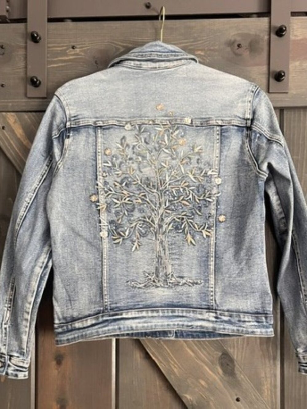 Tempo Paris Gem Embellished and Embroidered Stretchy Denim Jacket
